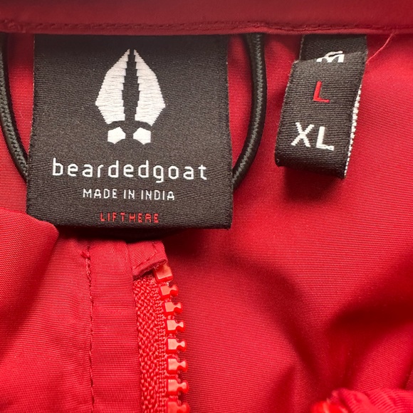 Bearded Goat Mens L Jacket Red Zip Hooded Windbreaker - Picture 3 of 3